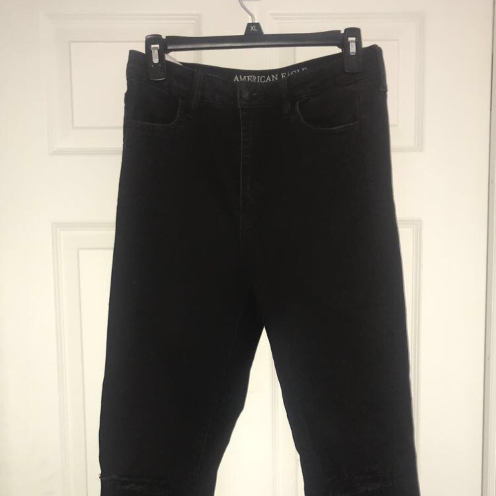 American Eagle High Waisted Black Ripped Jeans
